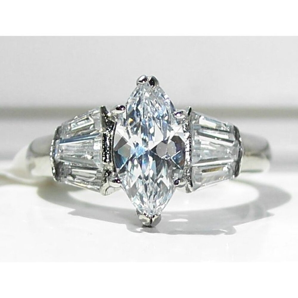 STAINLESS STEEL Marquise & Baguette Cubic Zirconia Ring
